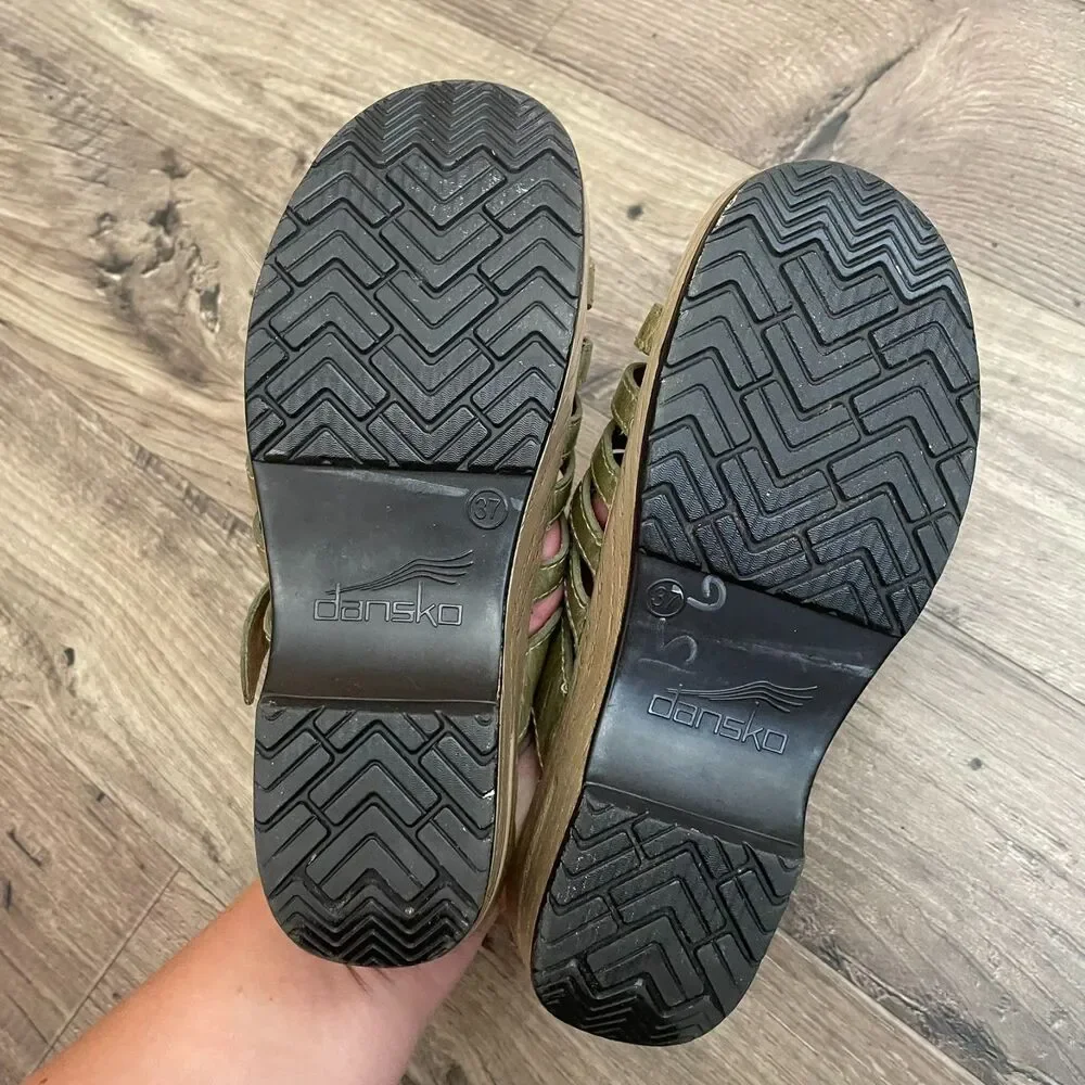 DANSKO Marion Olive Green Leather Strappy Slip On Sandals